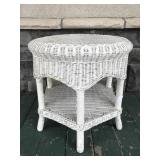 White wicker side table or plant stand