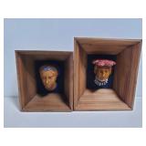 Wood/clay face shadow box art