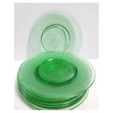 Nine green glass nautical ship appetizer plates
