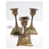 Small brass candlestick trio