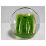 Glass green bubble paper weight