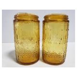 Amber depression style glass salt & pepper shakers