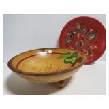 Painted wood bowl and plate