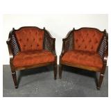 Pair of upholstered cane back chairs