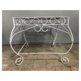 Small white metal patio side table