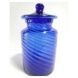 Textured cobalt blue glass jar