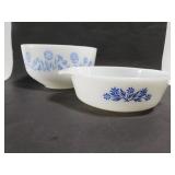 Two blue pattern Fire King dishes