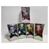 Five porcelain clown dolls