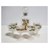 Frosted glass wine decanter with 6 goblets