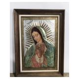 Large framed raised metal Virgin Mary art