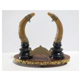 Vintage horned business card desk holder