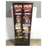 Metal shop cabinet w/ vintage automotive stickers
