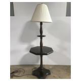 Wood pedestal floor lamp table