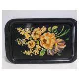 Vintage floral painted metal tray