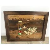 Old vintage Asian inlaid wood art