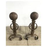Antique log holder andiron pair