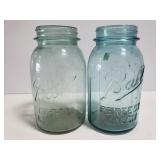 Two aqua Ball glass jars