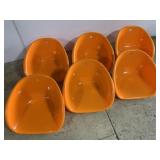 6 orange bucket seat shell chairs