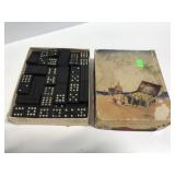 Treasure chest old wooden domino set in box