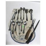 Antique silverplate flatware w/ stag horn pair