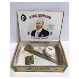 King Edward cigar box with three small items