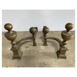 Old brass log holder fireplace andiron pair