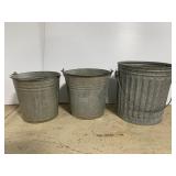 Vintage galvanized bucket trio