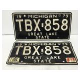 Two matching 1979 Great Lake State license plates