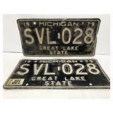 Matching pair of 1979 Michigan license plates