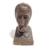 Wood carved elderly lady bust