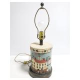 Vintage wood  folk art painted lamp