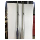 Six foot blue wooden boat oar pair