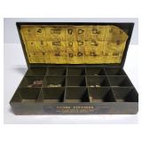 Old brass fittings in metal display box
