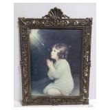 Praying girl in bubble glass and brass frame