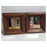 Small carved wood framed mirror pair