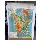 Vintage 1958 pull down map of North America