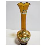 Amber glass painted vase