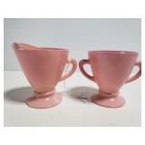 Pink glass sugar and creamer