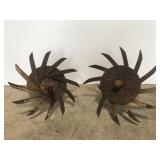 Two old farm tiller blades w/ axle rods