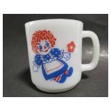 Raggedy Anne milk glass mug