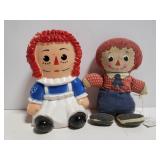 Raggedy Anne and Andy bank and plush