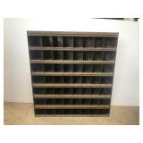 Vintage industrial metal parts organizer rack