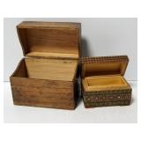 Vintage wood recipe box & carved trinket box