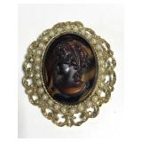 Large vintage cameo brooch