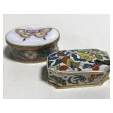 Two tiny porcelain enamel pill boxes