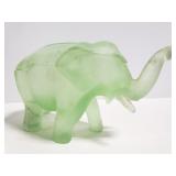 Frosted green glass elephant trinket dish