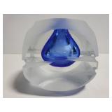 Blue bubble cut glass inkwell/paperweight