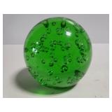 Large green glass bubble paperweight