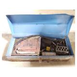 Vintage metal toolbox with contents