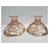 Pink glass candle holders
